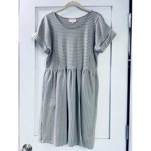 Melloday Striped Short Sleeve Dress w/pockets